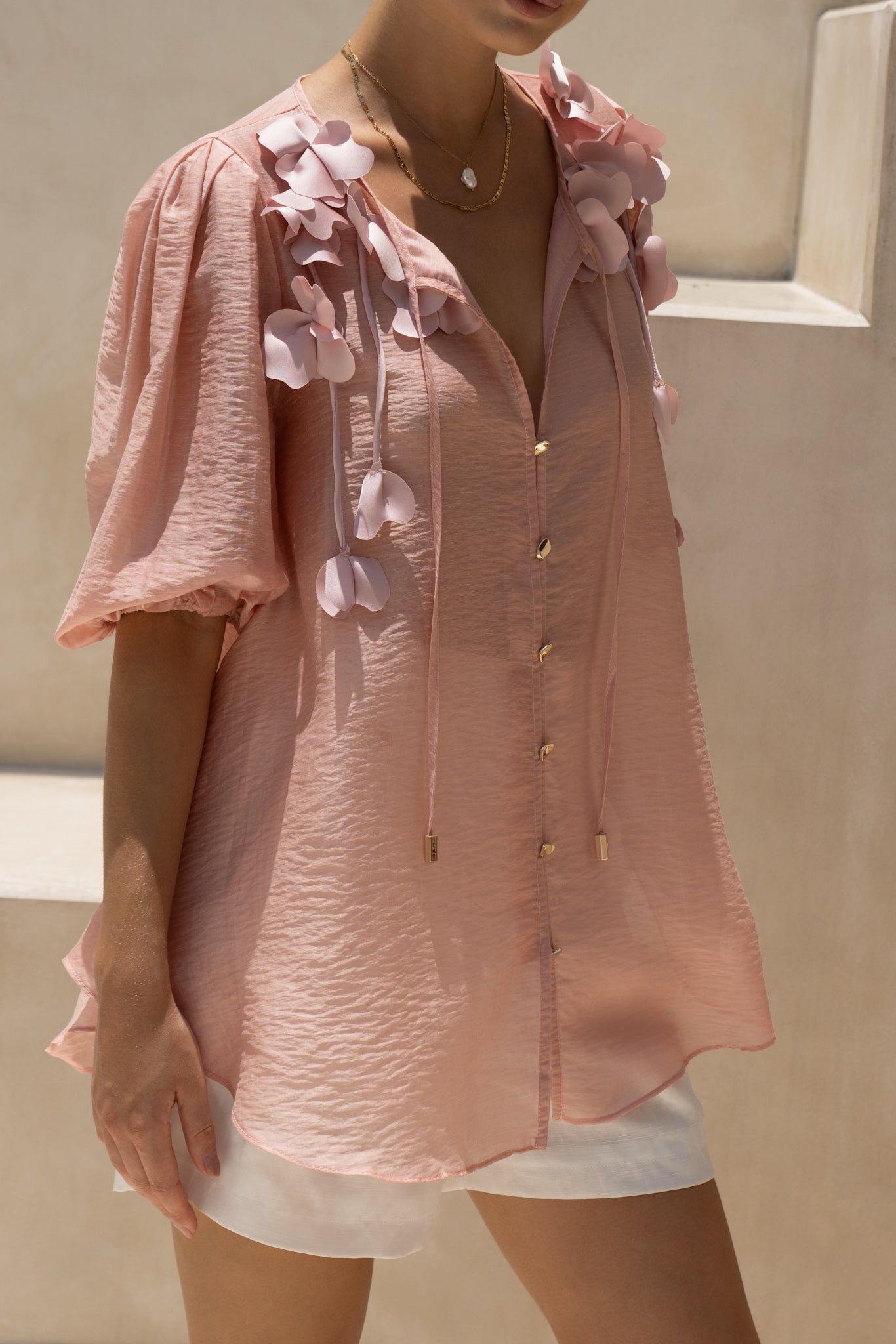 HEYCHIC Bloom Floral Appliqué Blouse (Pink)
