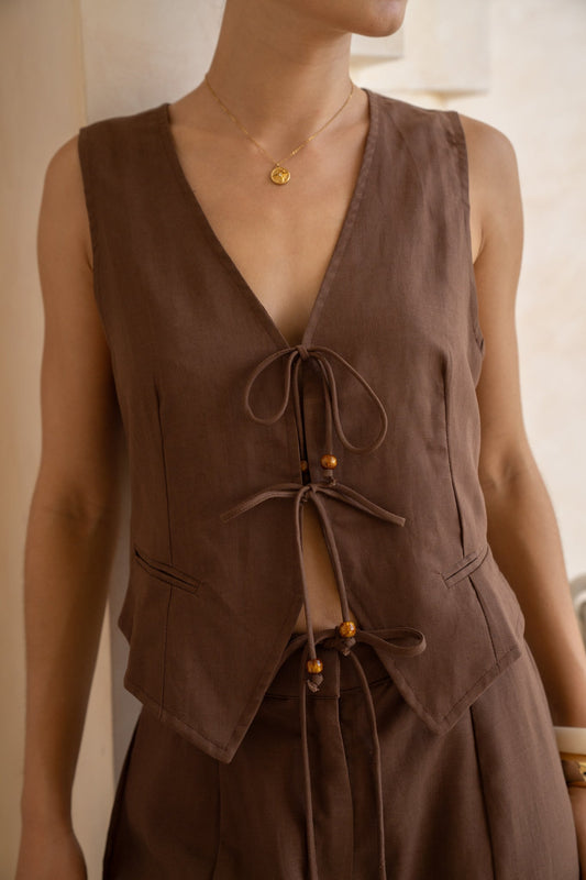 HEYCHIC Reva Tie Up Vest (Brown)