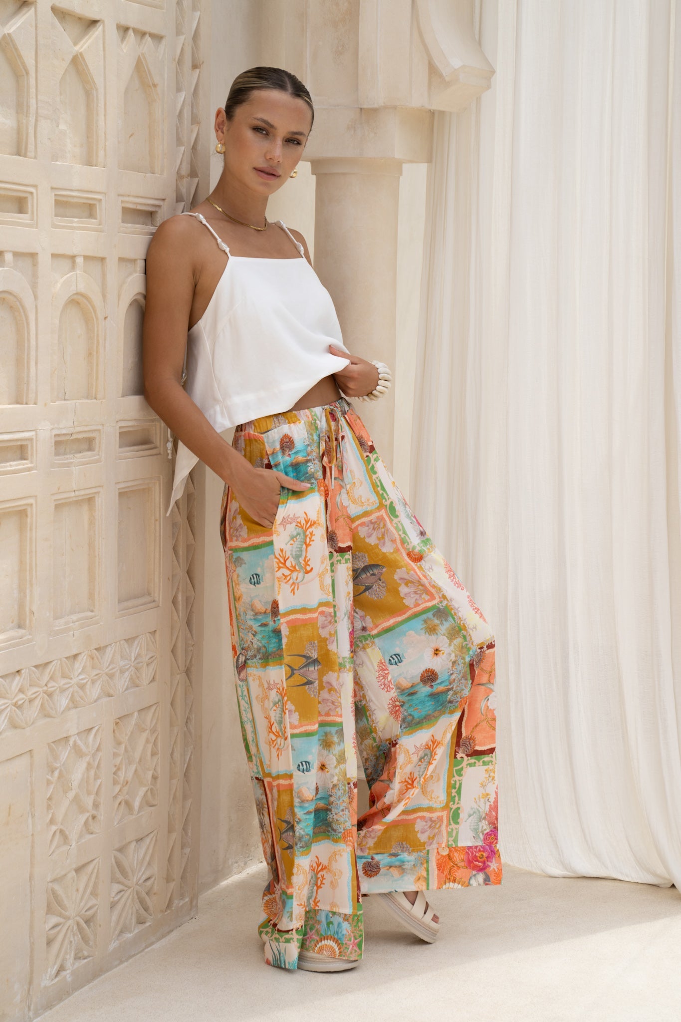HEYCHIC Nereida Multicolour Abstract Wide Leg Pants (Multi)