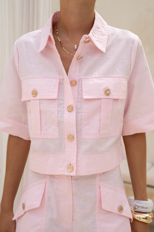 HEYCHIC Averie Cropped Shirt (Pink)