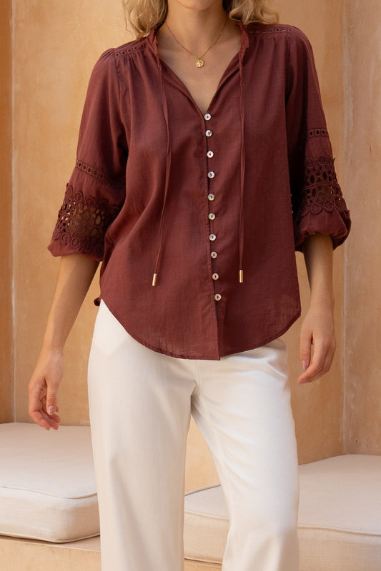 HEYCHIC Helina Lace Blouse (Brown)