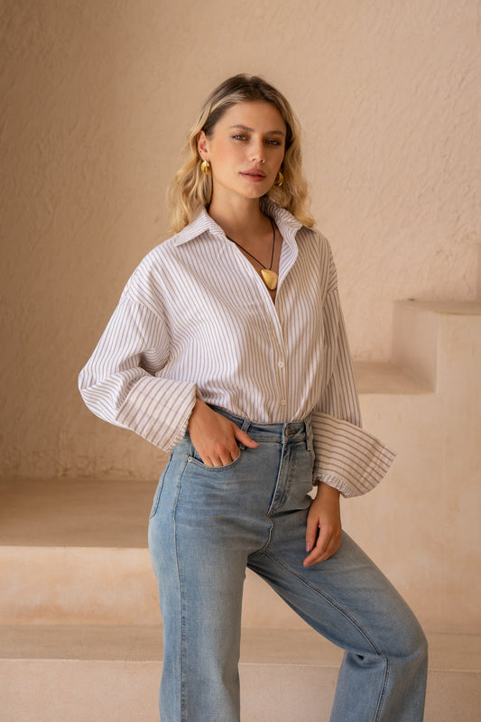 HEYCHIC Rin Stripe Shirt (Beige)