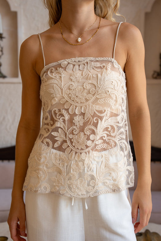 HEYCHIC Joliette Lace Top (Beige)