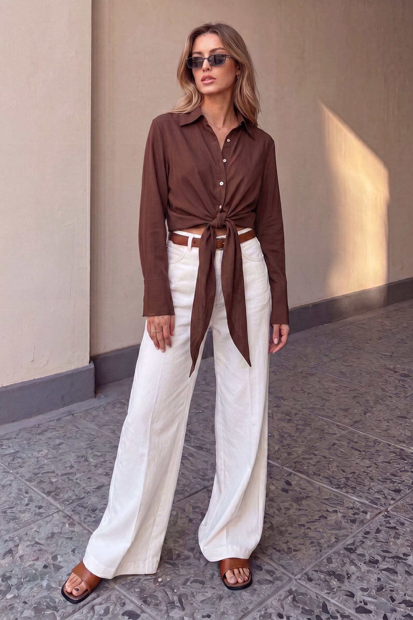 HEYCHIC Luma Wrap Shirt (Brown)
