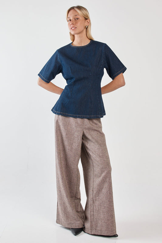 Sass Clothing Abi Fitted Denim Tee (Rinse Wash)