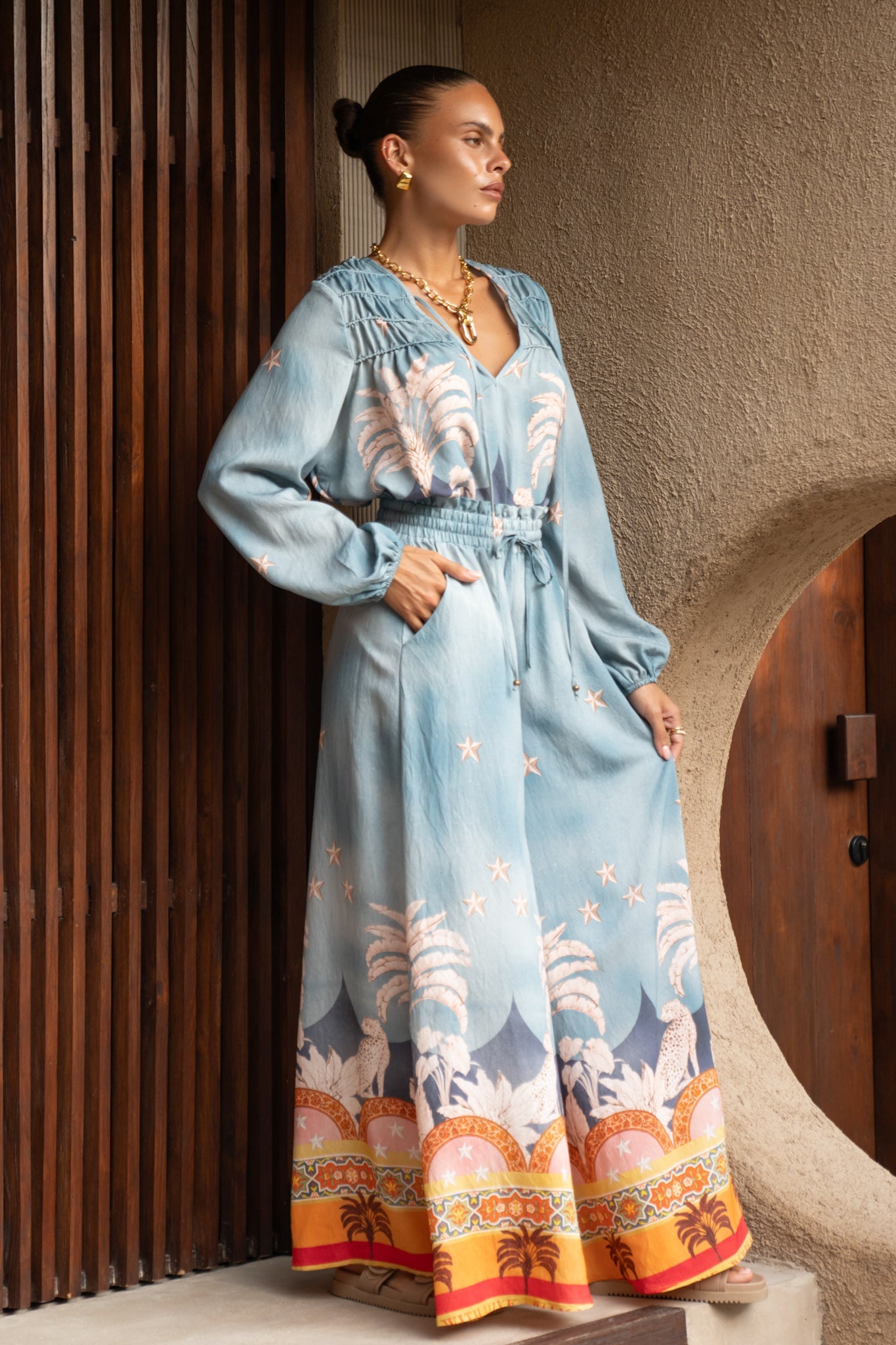Heychic Amalita Tropical Wide Leg Pants (Blue)
