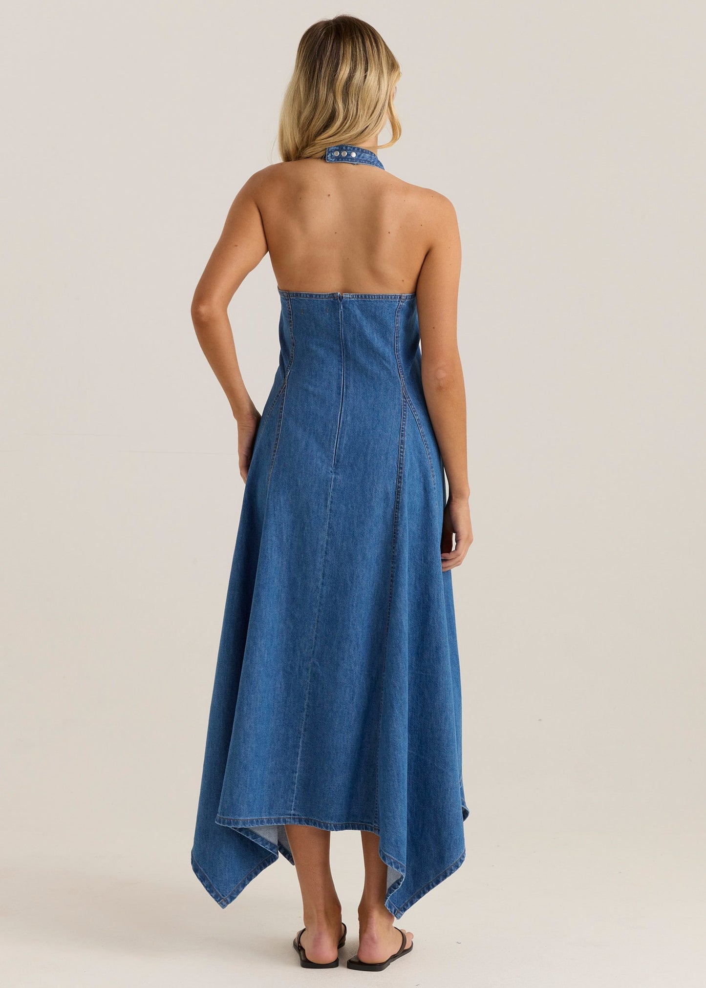 Sass Clothing Fernanda Halter Denim Dress (Classic Blue Wash)