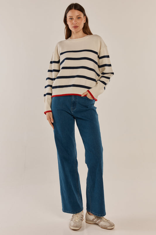 Betty Basics Leonie Knit Sweater - (Navy/Off-White Stripe)