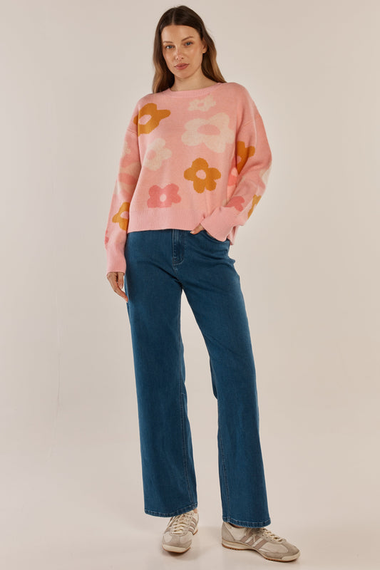 Betty Basics Leonie Knit Sweater (Jacquard Flowers)