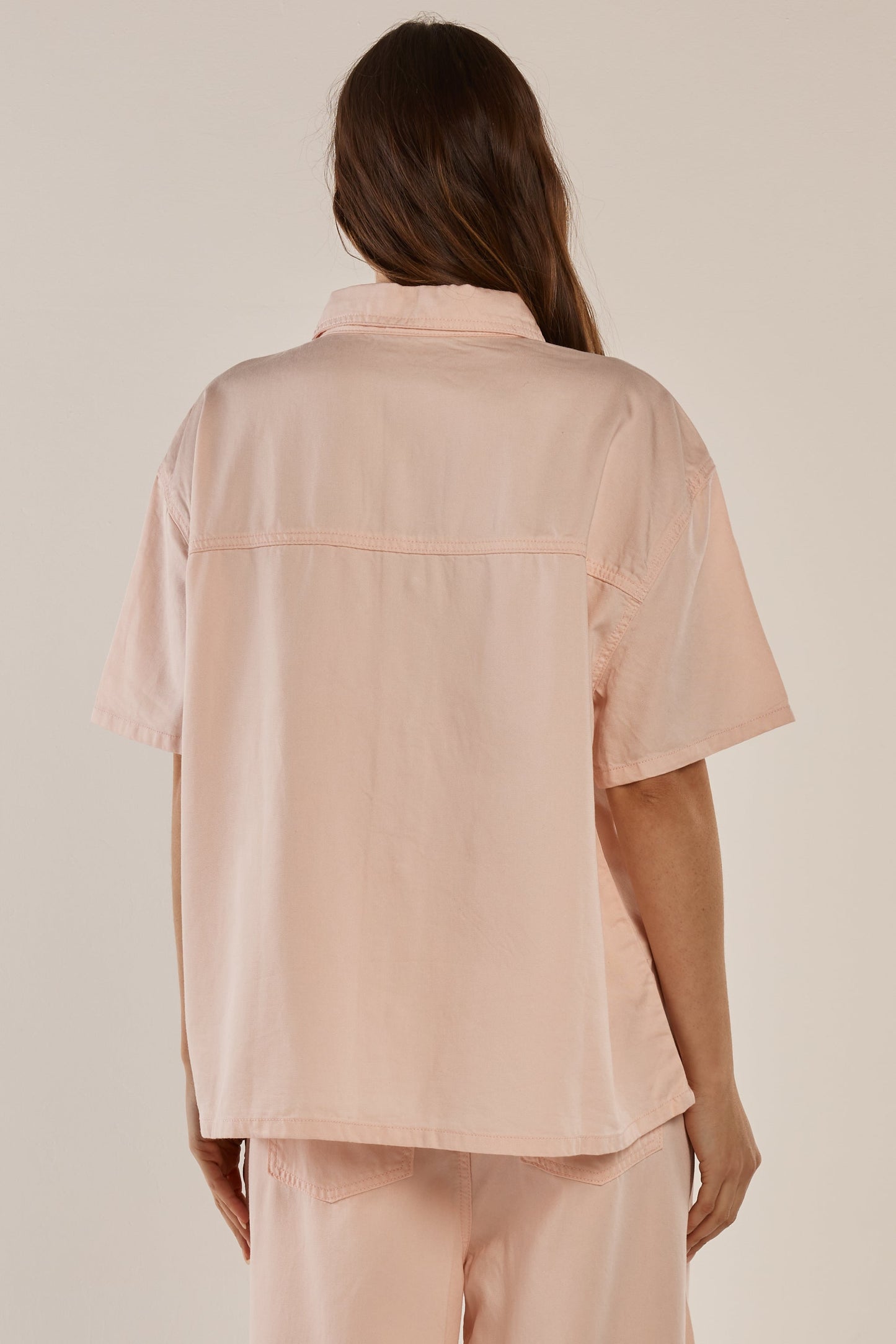 Betty Basics Saffra Short Sleeve Denim Shirt (Pink)
