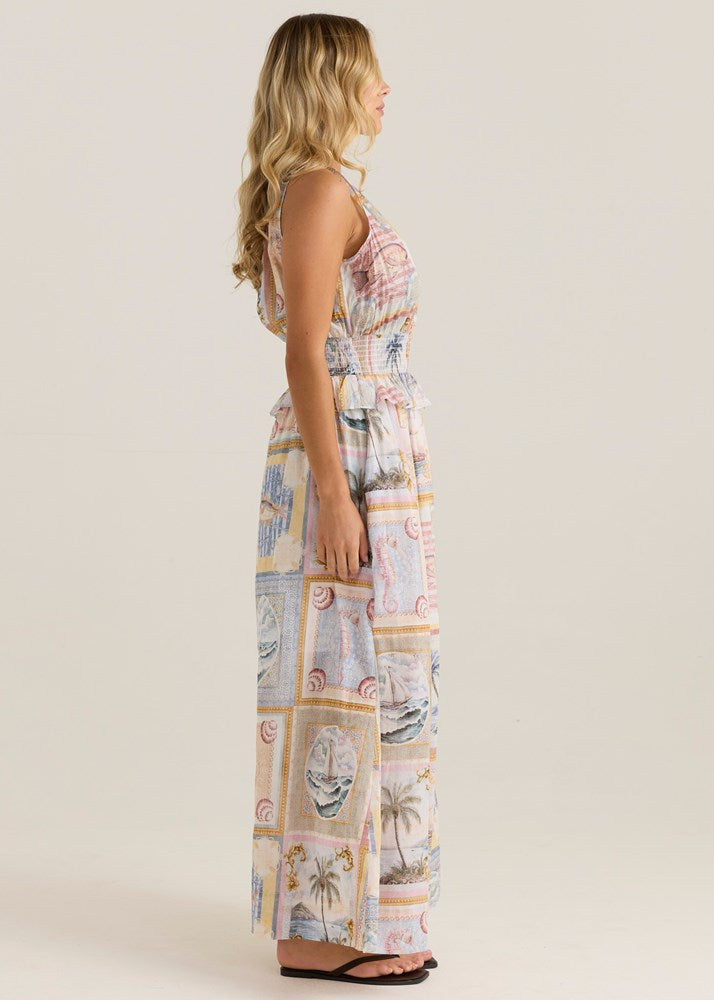 Sass Clothing Reo Peplum Maxi Dress (Wayfarer Print)