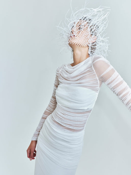 Christopher Esber Veiled Tulle Overlay Gown (White)