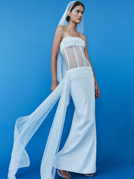 Christopher Esber Veiled Corset Dress (White)
