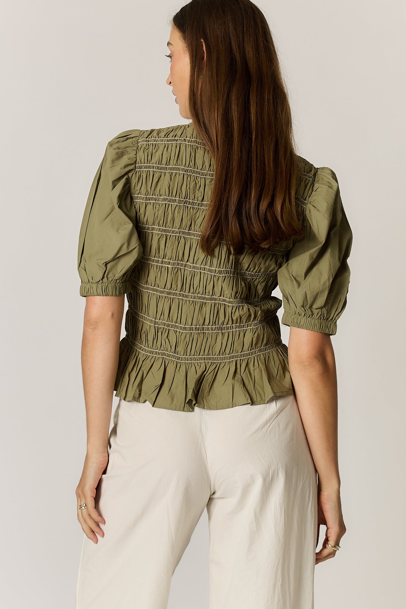 Giliann Pyke Shirred Top Olive (Red)
