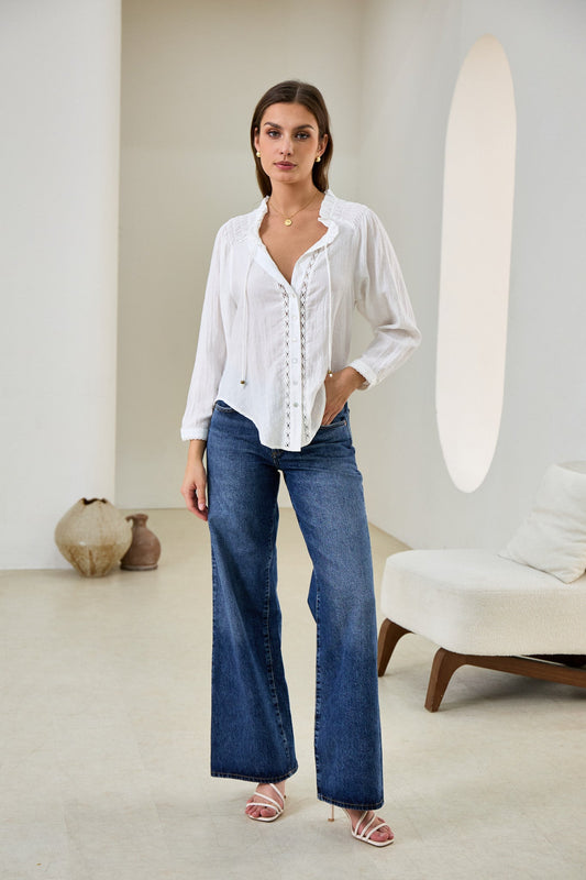 Heychic Clarisse Lace Trim Blouse (White)