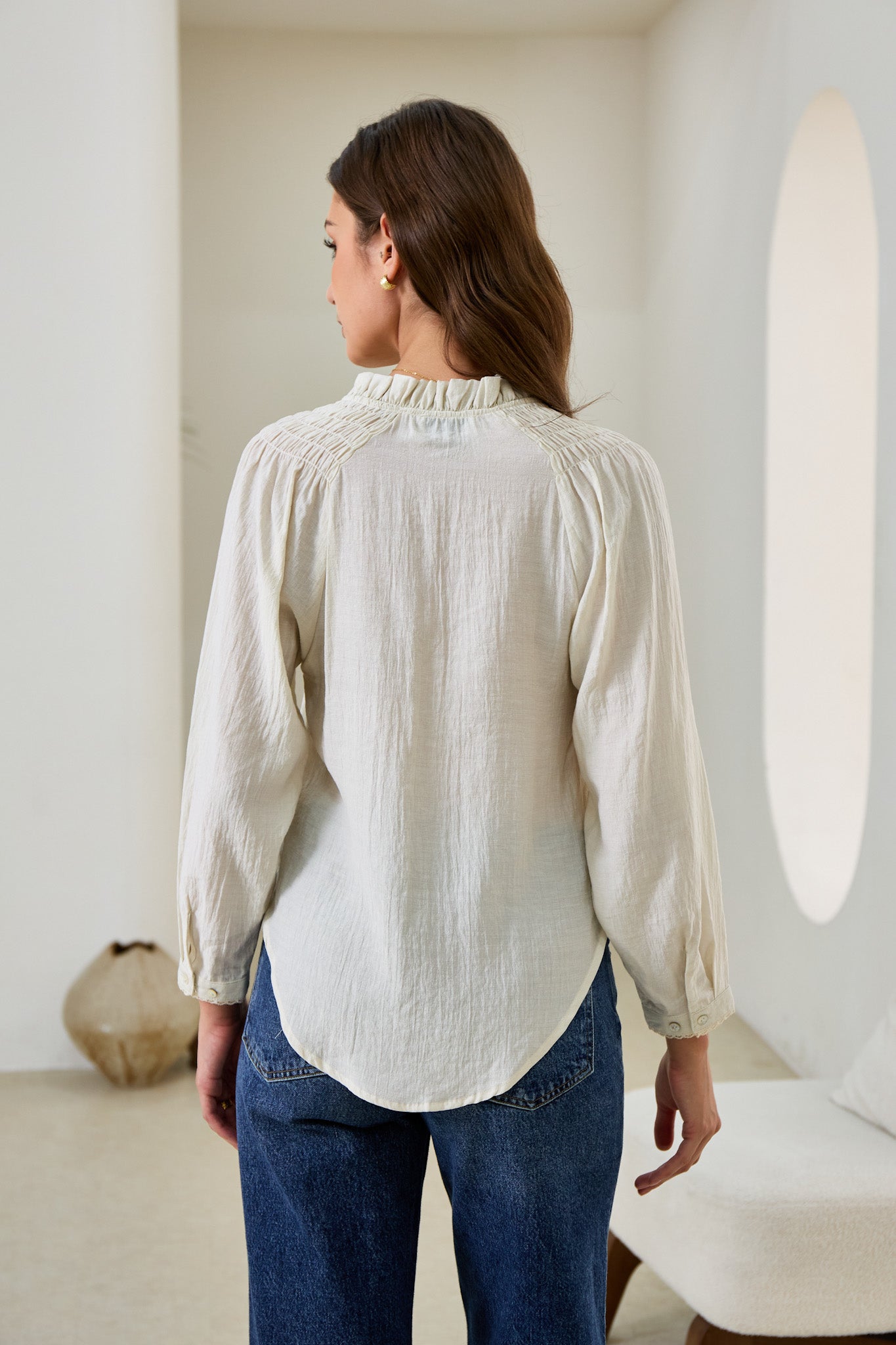 Heychic Clarisse Lace Trim Blouse (Beige)