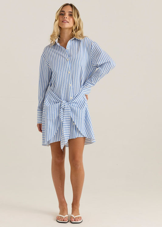 Sass Clothing Aziza Shirt Dress Blue/White Stripe (Blue/ White Stripe)
