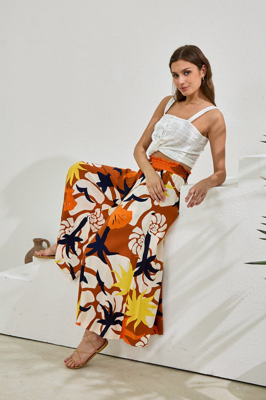 Heychic Esmeralda Abstract Wide Leg Cropped Pants (Orange)