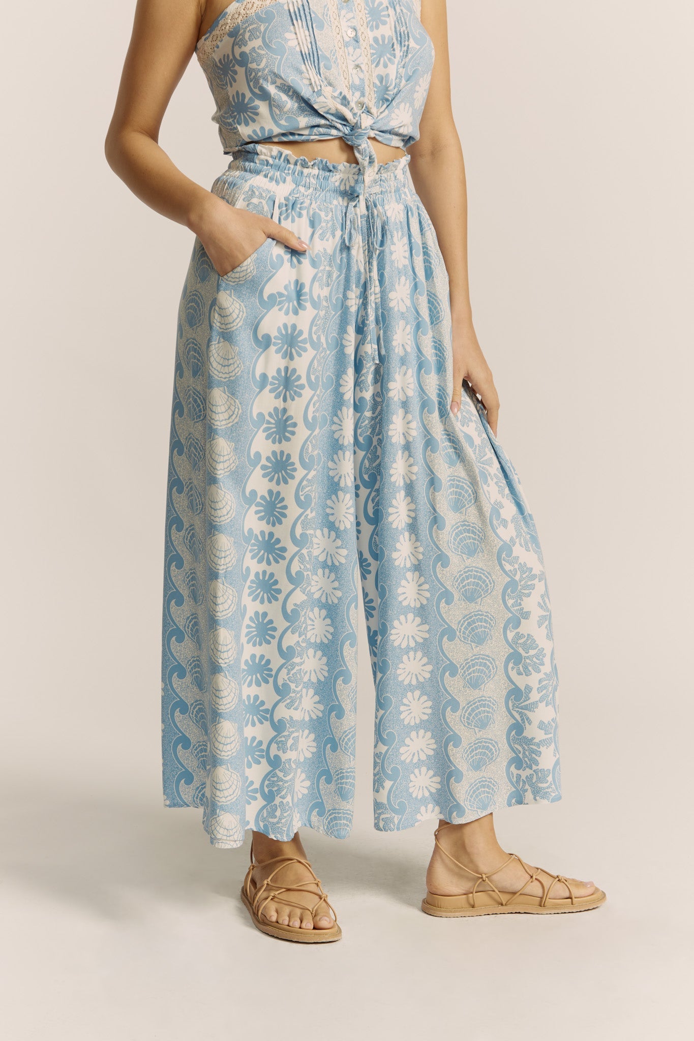 Heychic Oceane Abstract Wide Leg Pants (Blue)