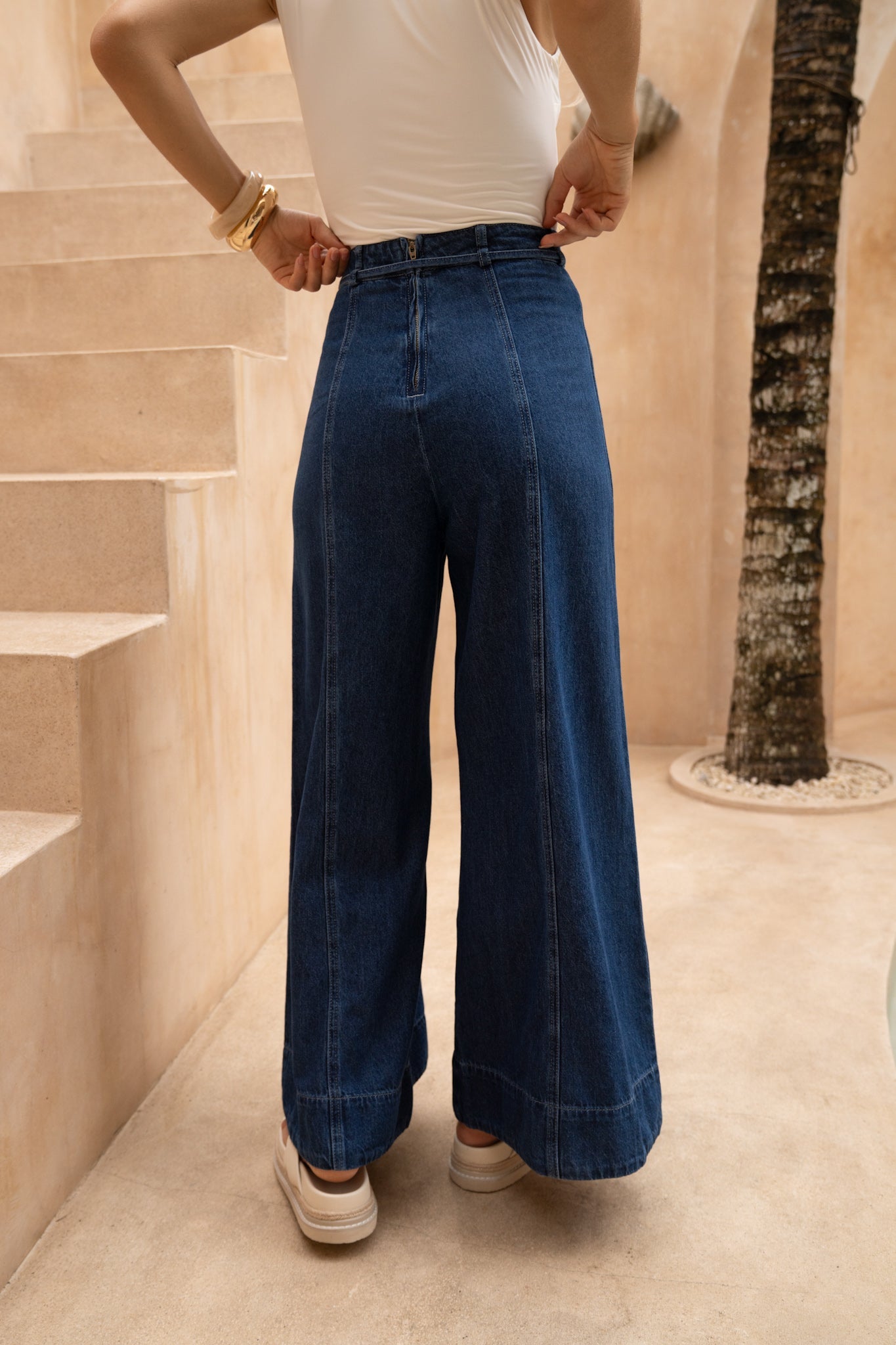 HEYCHIC Monty Dark Denim Wide Leg Jeans (Blue)