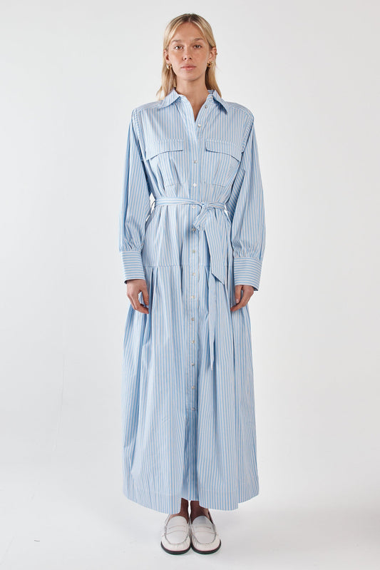 Sass Clothing Christa Stripe Shirt Dress (Blue Choc Stripe)