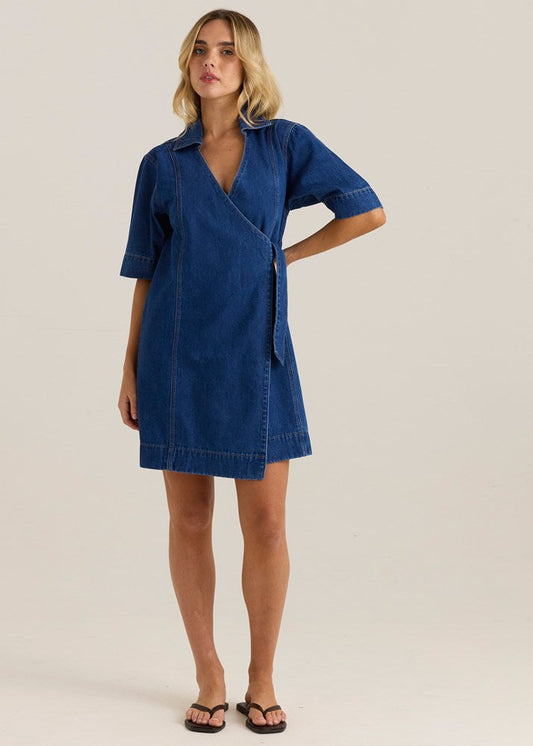 Sass Clothing Sylvia Denim Wrap Dress (Classic Blue Wash)