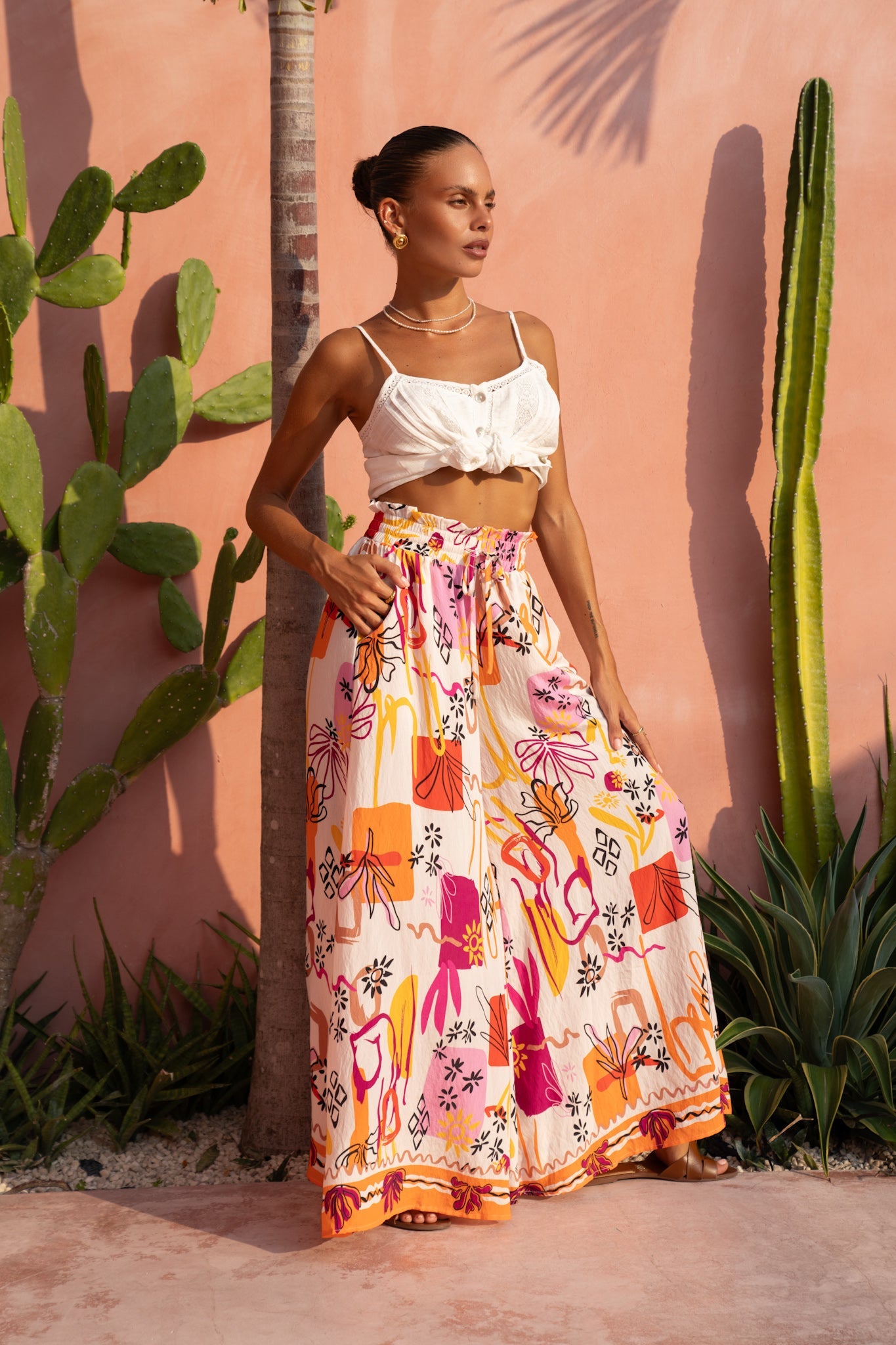 Heychic Saffron Abstract Wide Leg Pants (Orange)