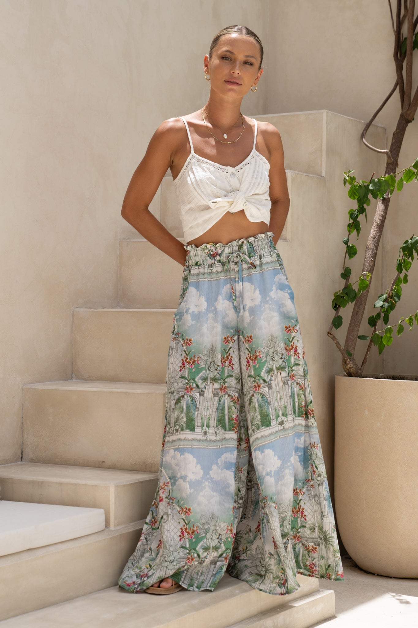 HEYCHIC Elysara Tropical Wide Leg Pants (Green)