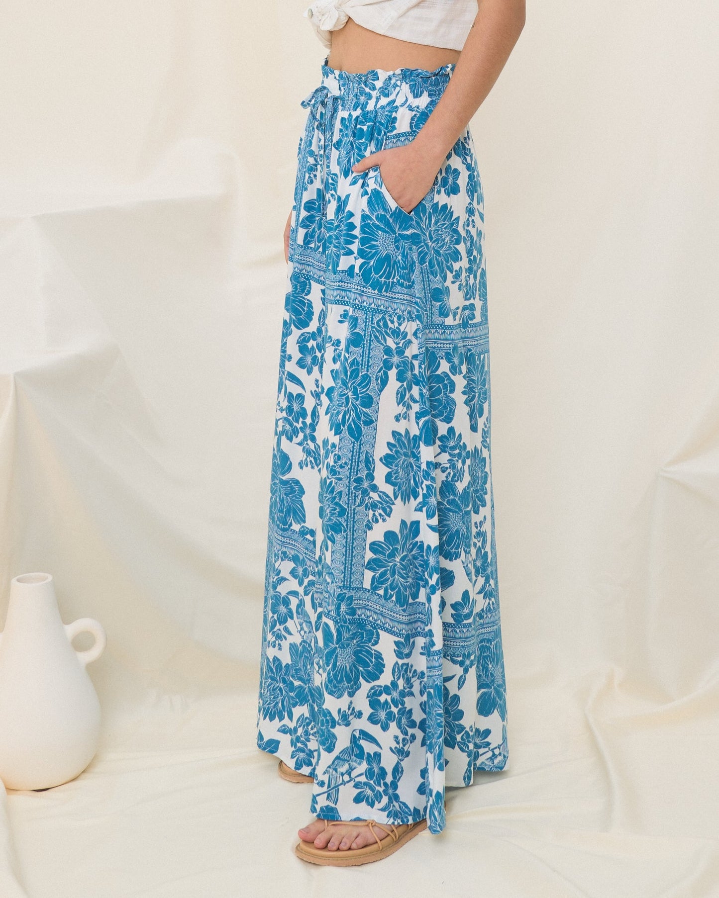 Heychic Tatiana Floral Boho Wide Leg Pants (Blue)