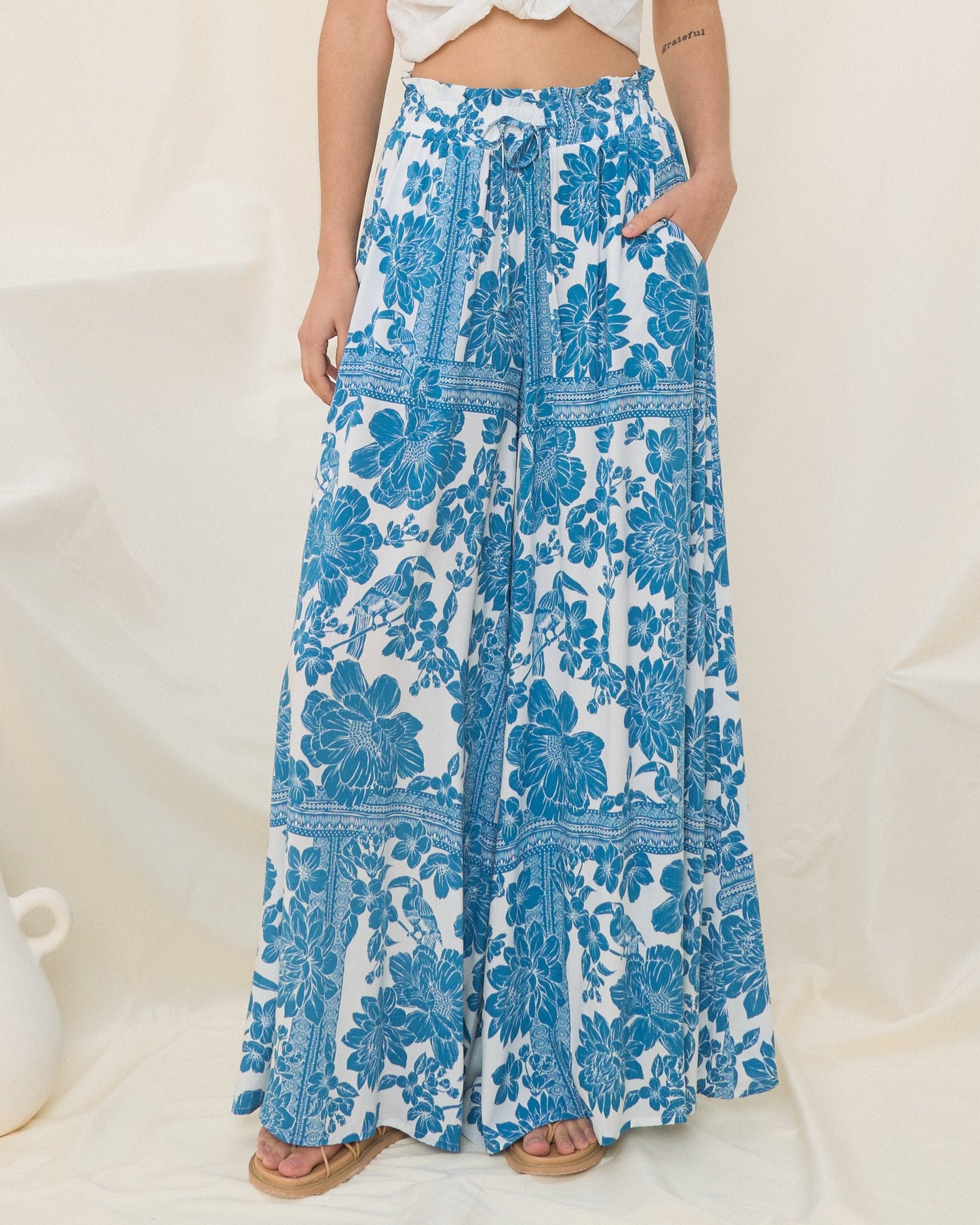 Heychic Tatiana Floral Boho Wide Leg Pants (Blue)