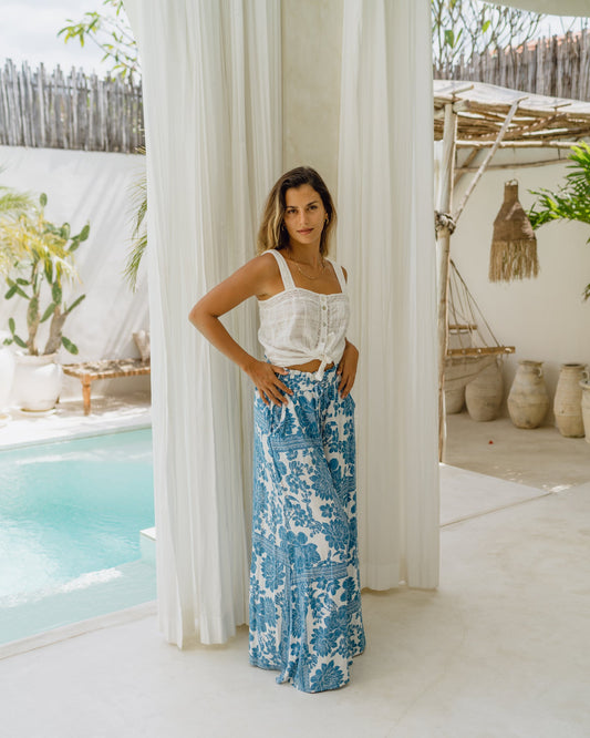 Heychic Tatiana Floral Boho Wide Leg Pants (Blue)