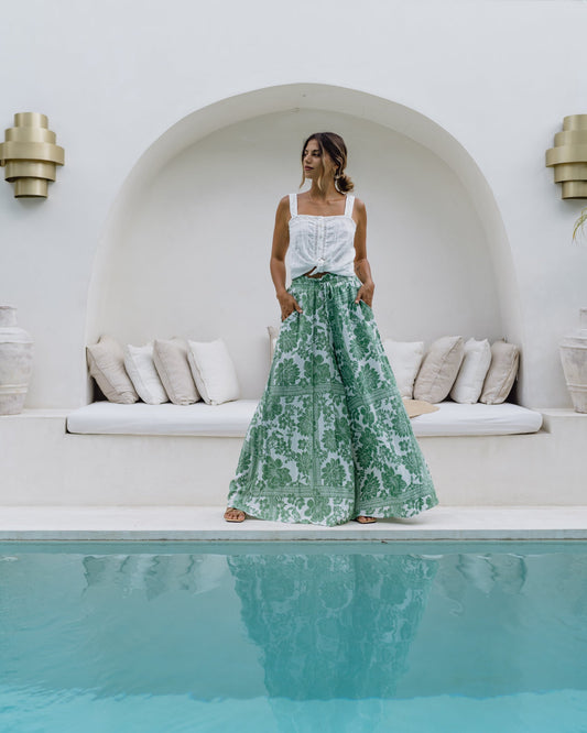 Heychic Viridiana Green Wide Leg Pants (Floral)