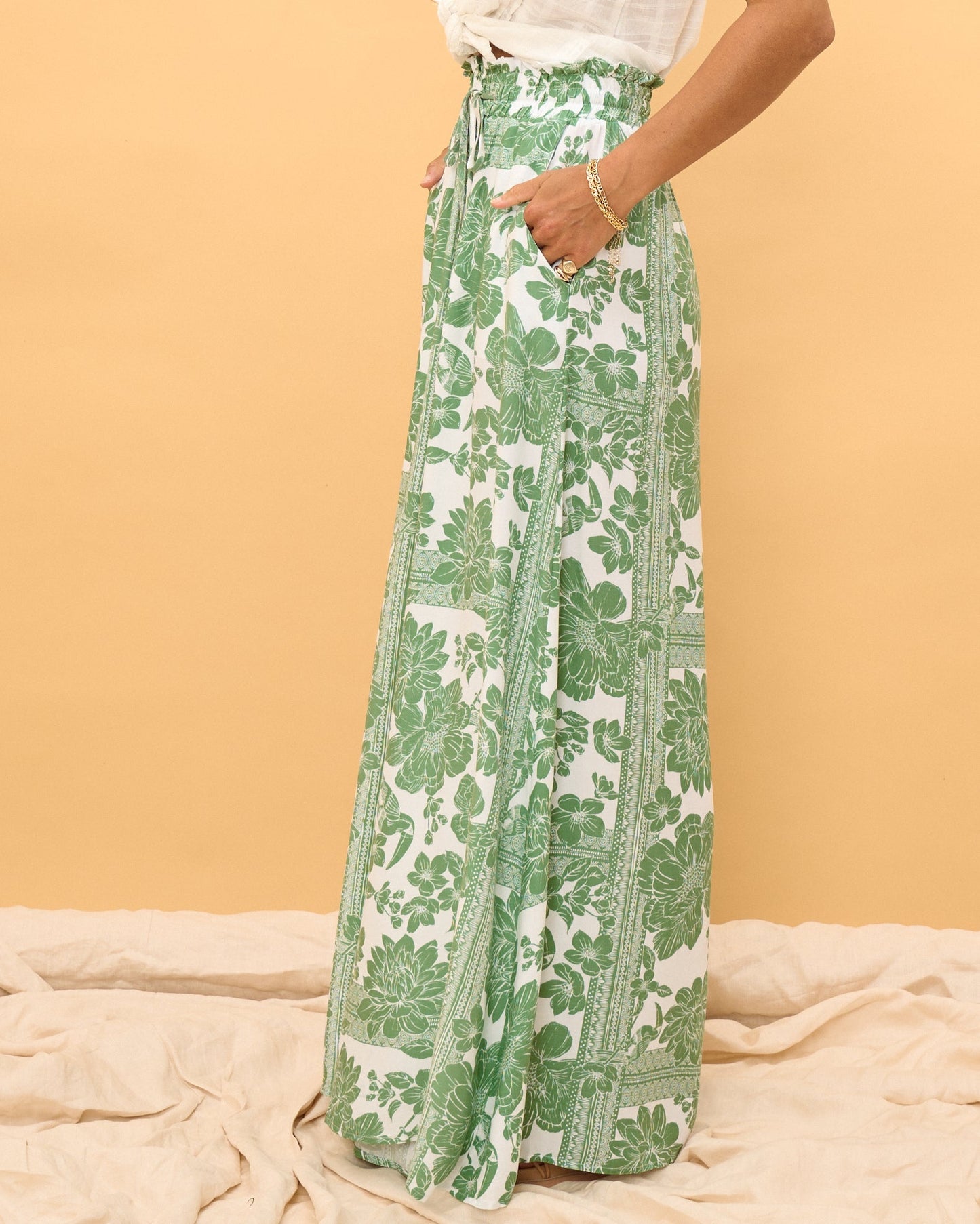 Heychic Viridiana Green Wide Leg Pants (Floral)