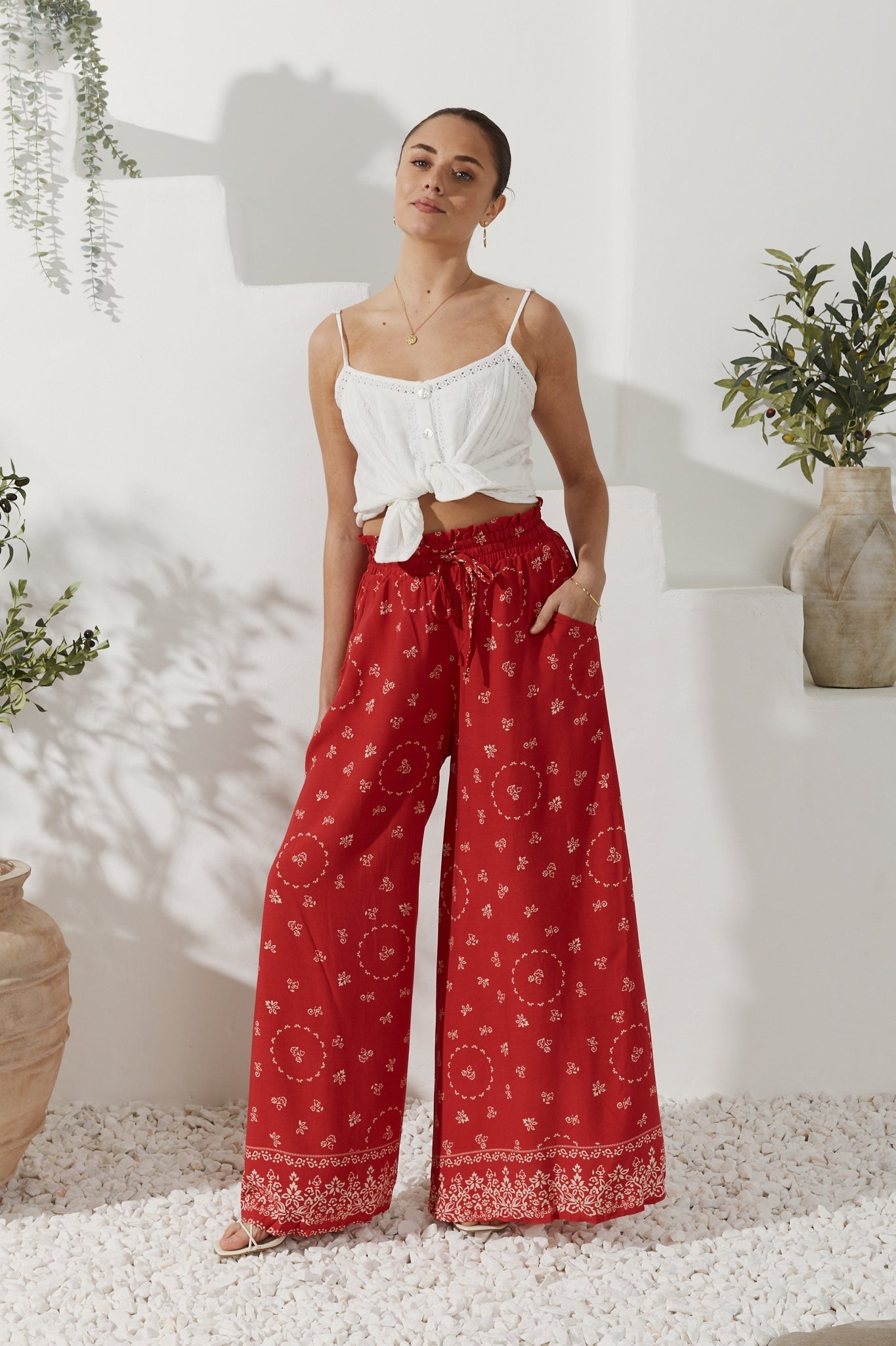 Heychic Elowen Boho Wide Leg Pants (Red)