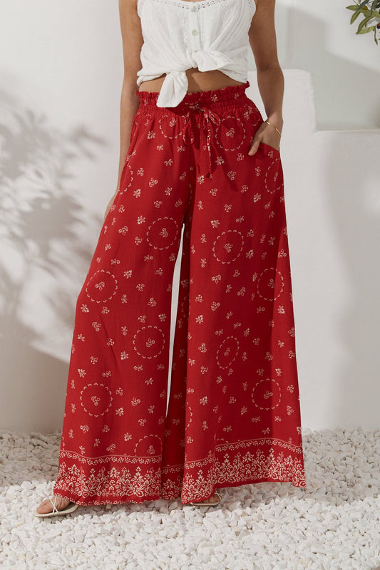 Heychic Elowen Boho Wide Leg Pants (Red)