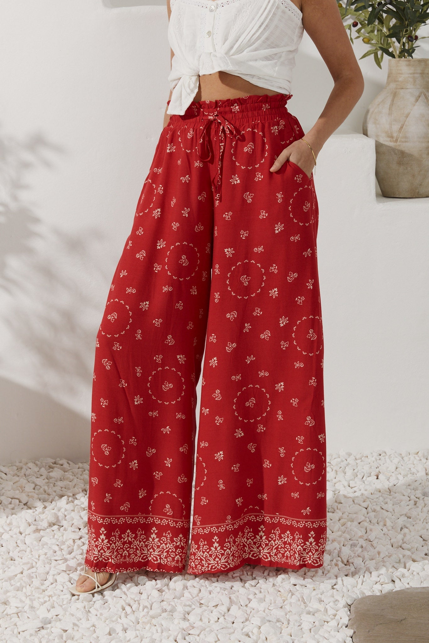 Heychic Elowen Boho Wide Leg Pants (Red)