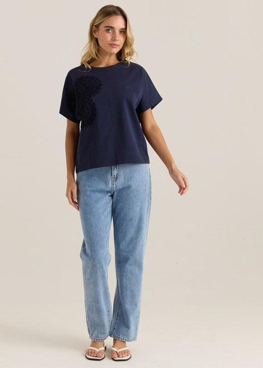Sass Clothing Mira Crochet Tee (Navy)
