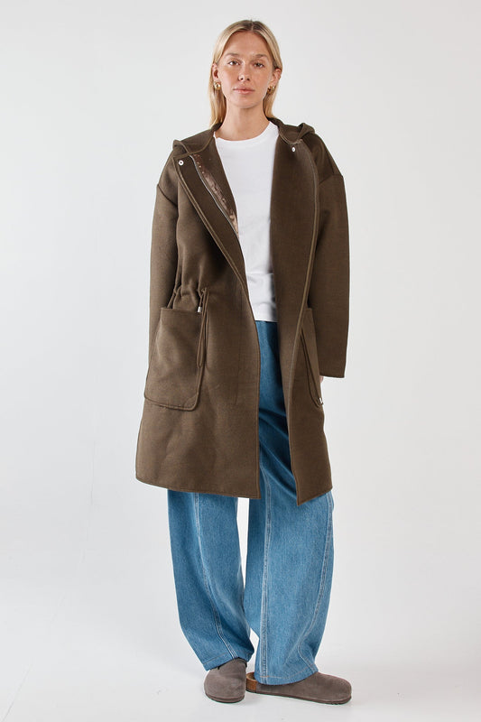 Sass Clothing Maxi Hooded Coat (Dark Olive)
