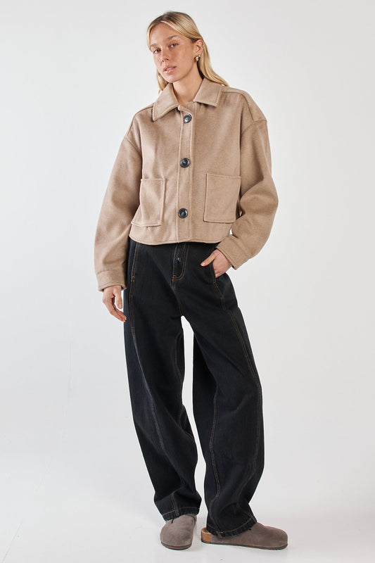 Sass Clothing Rochelle Cropped Coat (Mushroom Grey)