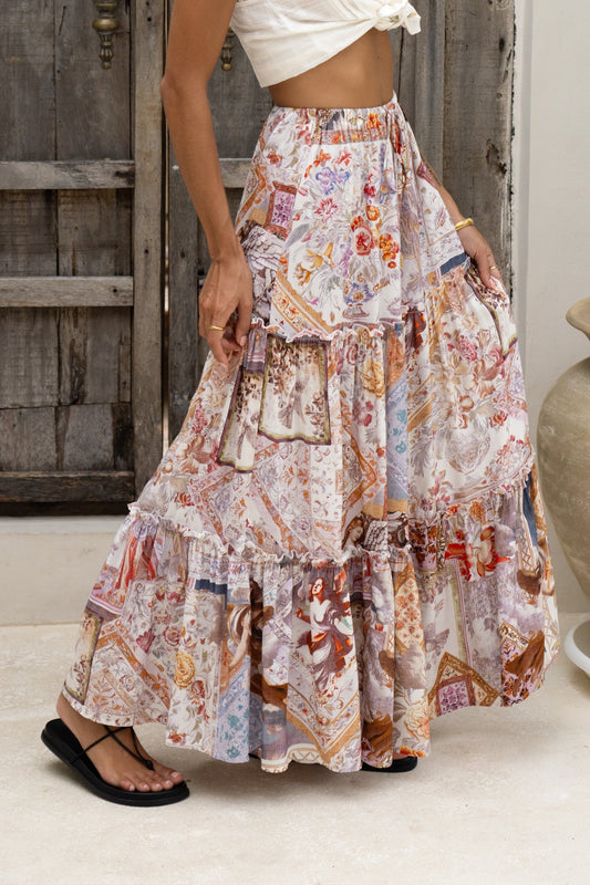 Heychic Kasia Abstract Maxi Skirt (Beige)