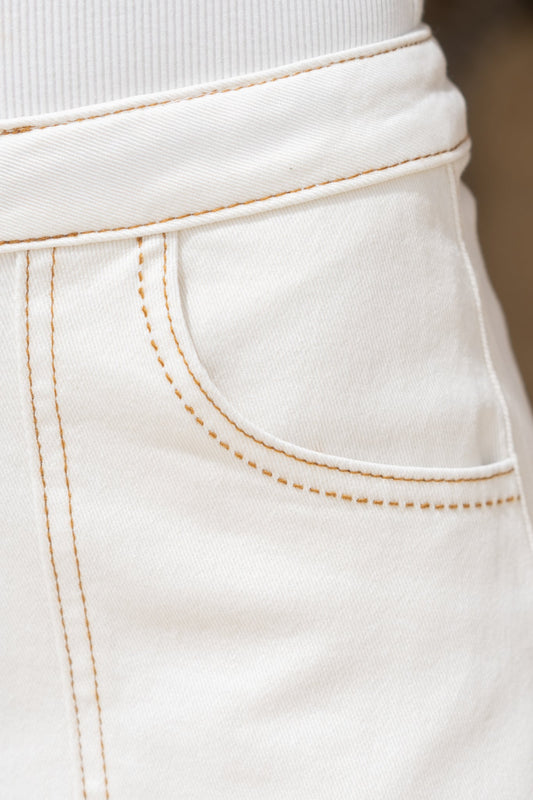 HEYCHIC Nomi A-Line Denim Mini Skirt (White)