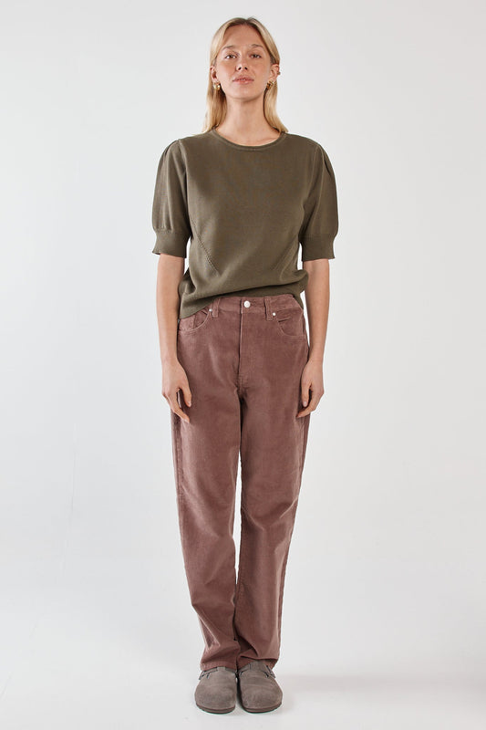 Sass Clothing Esti Pointelle Knit Tee (Khaki)