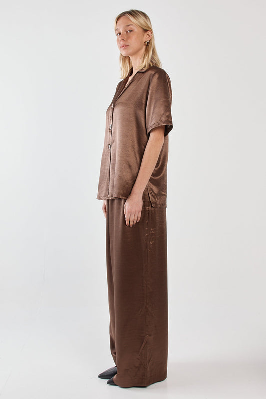 Sass Clothing Eddy Crushed Satin Pant (Chocolate)