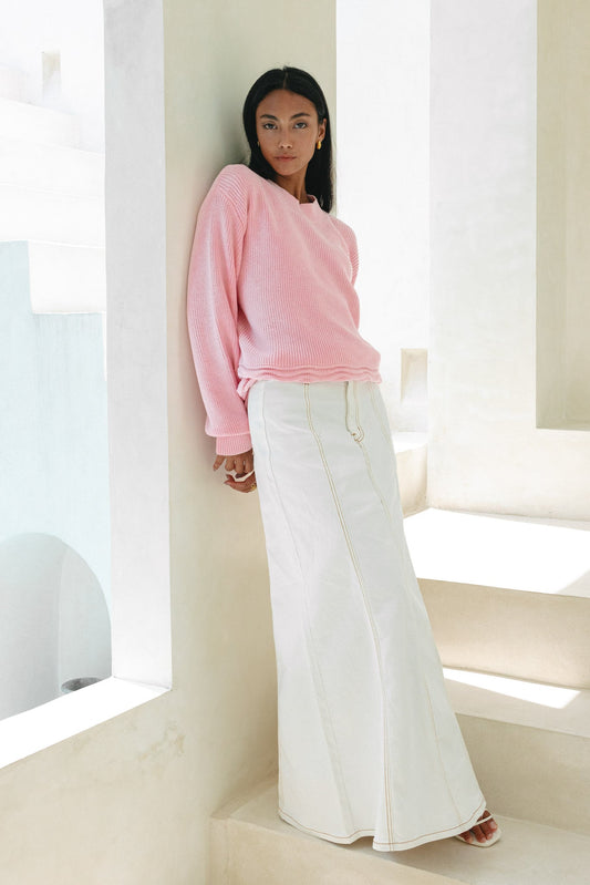 Heychic Claudia Scallop Hem Knit Sweater (Pink)