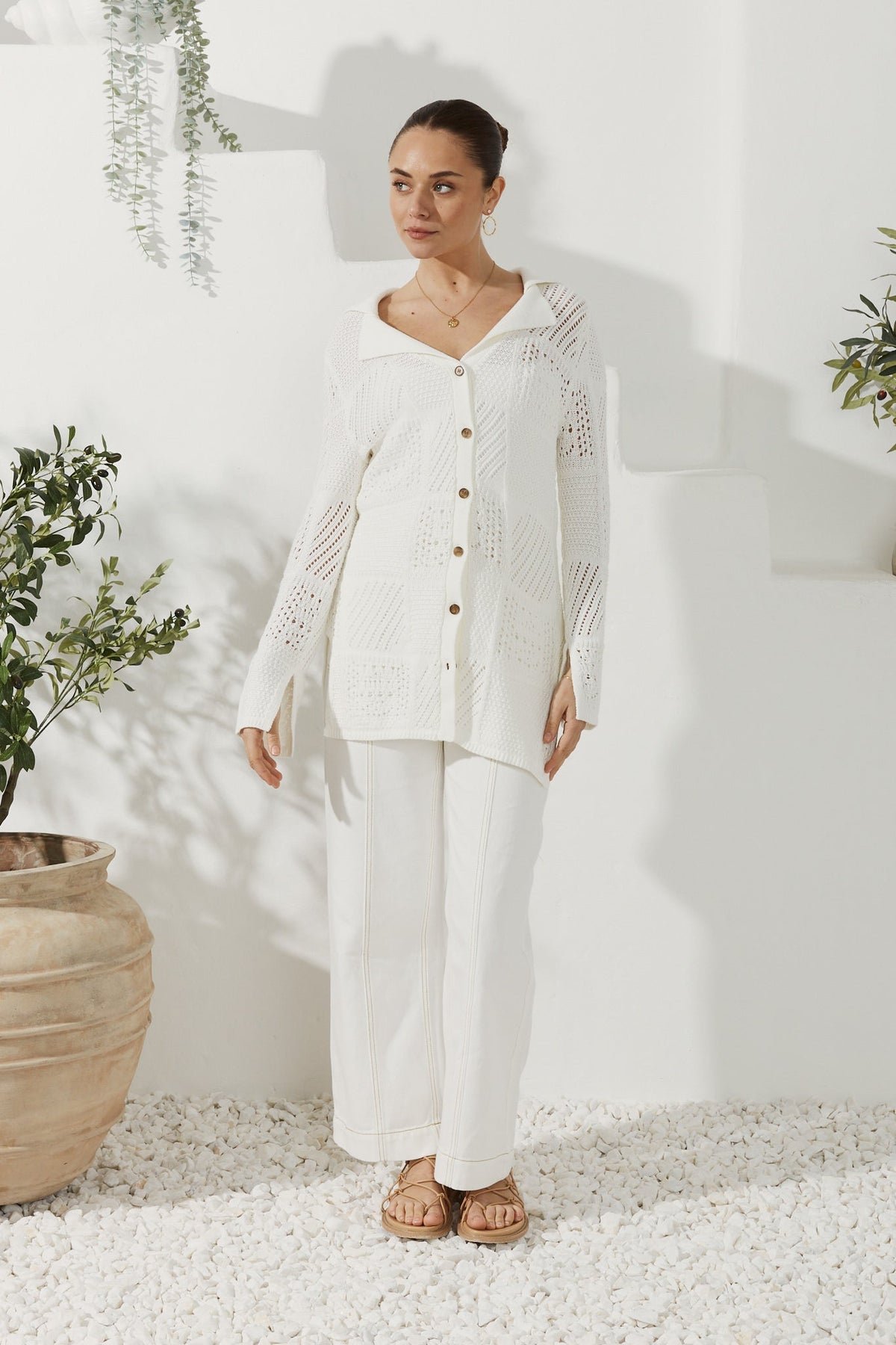 Heychic Kaori Crochet Knit Cardigan (White)