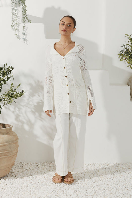 Heychic Kaori Crochet Knit Cardigan (White)