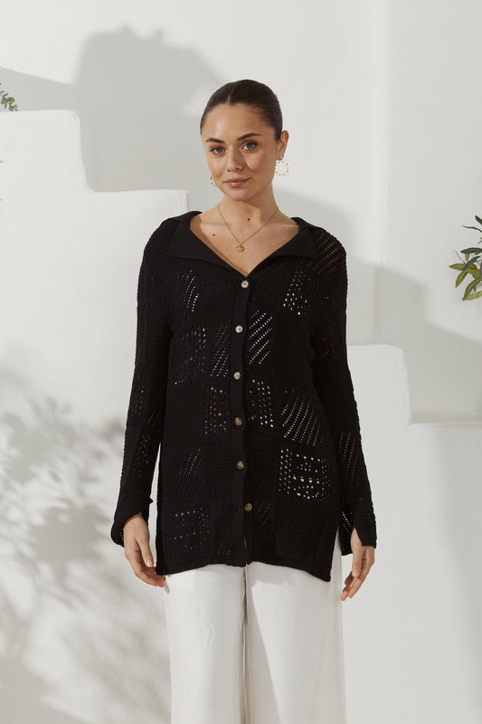 Heychic Kaori Crochet Knit Cardigan (Black)