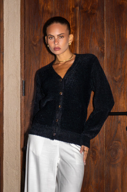 Heychic Mara Fluffy Knit Cardigan (Black)