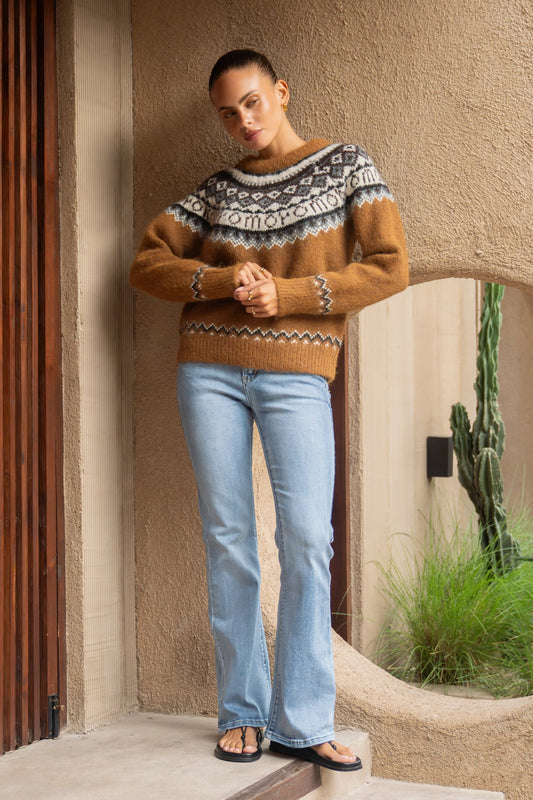 Heychic Irma Fair Isle Knit Sweater (Brown)
