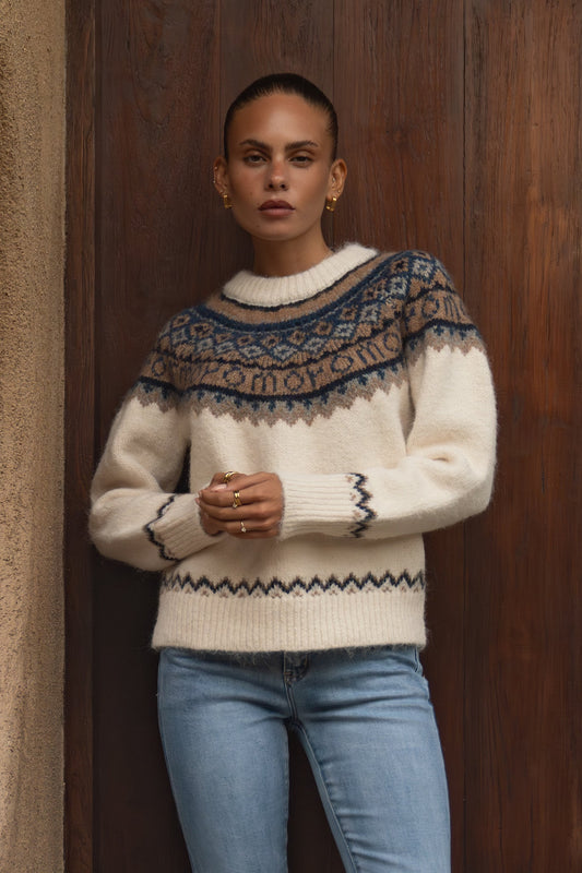 Heychic Irma Fair Isle Knit Sweater (Cream)
